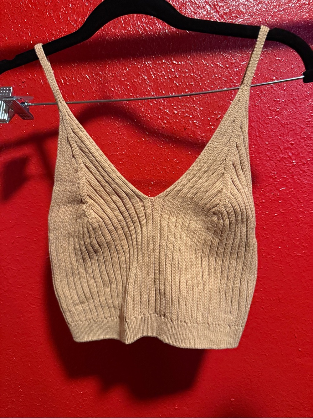 117. Preloved Free People Ribbed Knit Crop Top in Beige
